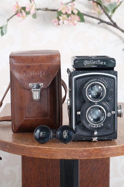 Superb! 1936 Old Standard Rolleiflex with lovely original lenscap, case and strap. Freshly Serviced, CLA’d!