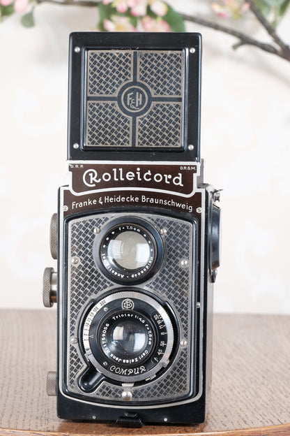 Superb! 1936 Art-Deco Nickel-plated Rolleicord with original case, CLA’d, Freshly Serviced!