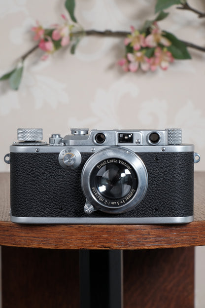 Superb! 1938 Leitz Leica IIIa with 2.0/50mm lens and camera case, Freshly Serviced, CLA'd