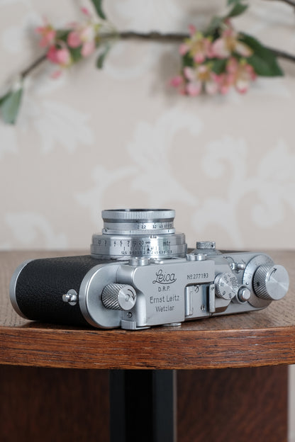 Superb! 1938 Leitz Leica IIIa with 2.0/50mm lens and camera case, Freshly Serviced, CLA'd