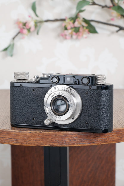 Near mint! 1931 BLACK LEITZ LEICA II with Nickel Elmar lens and leather case. Freshly Serviced CLA'd!