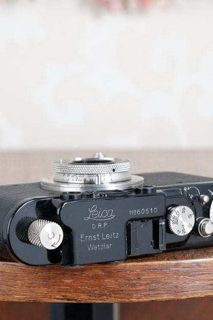 Near mint! 1931 BLACK LEITZ LEICA II with Nickel Elmar lens and leather case. Freshly Serviced CLA'd!