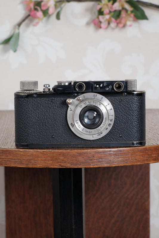 Beautiful! 1932 BLACK LEITZ LEICA II with Nickel Elmar lens and leather case. Freshly Serviced CLA'd!