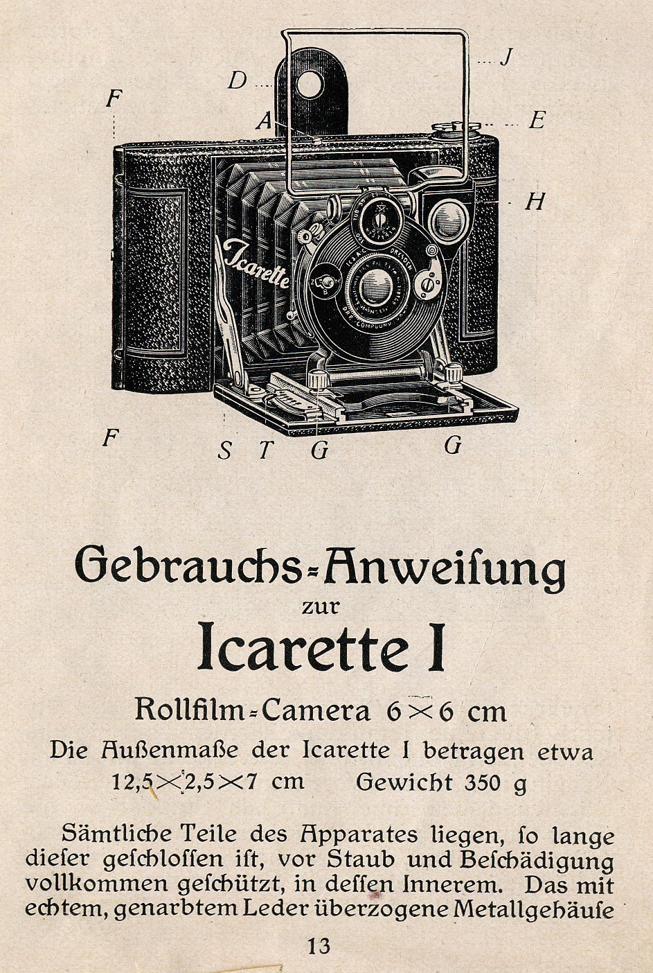 Ica Icarette I, Gebrauchsanweisung. - Ica- Petrakla Classic Cameras