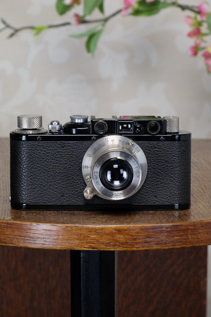 SUPERB! 1933 BLACK LEITZ LEICA II with Nickel Elmar lens. CLA’d, FRESHLY SERVICED! - Leitz- Petrakla Classic Cameras