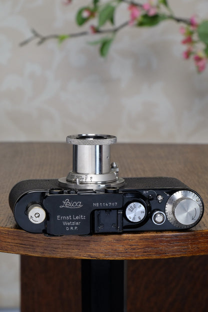 SUPERB! 1933 BLACK LEITZ LEICA II with Nickel Elmar lens. CLA’d, FRESHLY SERVICED! - Leitz- Petrakla Classic Cameras