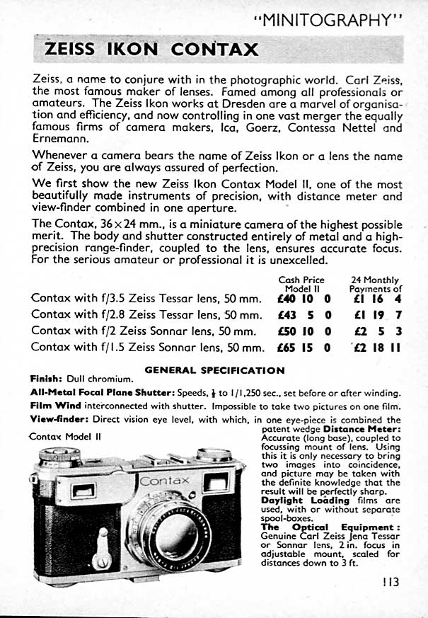 Contax ad: Minitography... - Zeiss-Ikon- Petrakla Classic Cameras