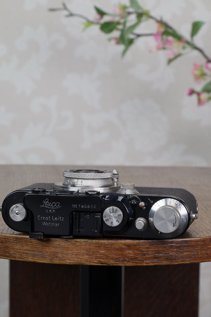 SUPERB! 1936 Black Leitz Leica III with Nickel Elmar lens, CLA'd, Freshly Serviced! - Leitz- Petrakla Classic Cameras