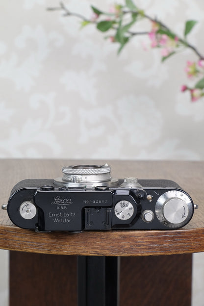 SUPERB! 1936 Black Leitz Leica III with Nickel Elmar lens, CLA'd, Freshly Serviced! - Leitz- Petrakla Classic Cameras