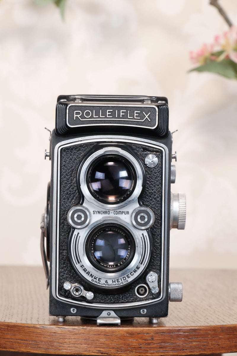 Excellent 1951 Rolleiflex with coated Zeiss Opton Tessar and original case, Freshly Serviced, CLA’d!