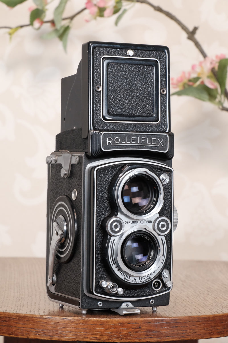 Excellent 1951 Rolleiflex with coated Zeiss Opton Tessar and original case, Freshly Serviced, CLA’d!