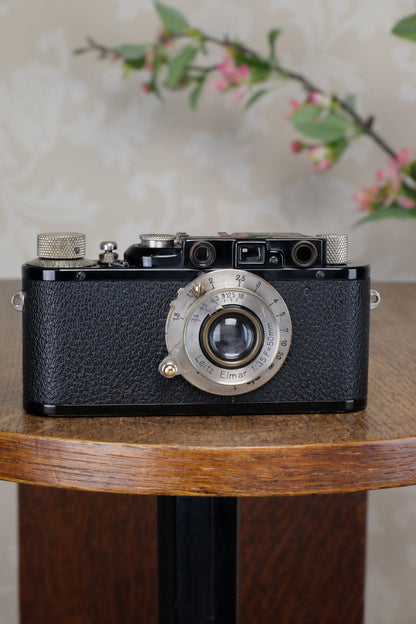 SUPERB! 1932 BLACK LEITZ LEICA II with Nickel Elmar lens. CLA'd, Freshly Serviced! - Leitz- Petrakla Classic Cameras