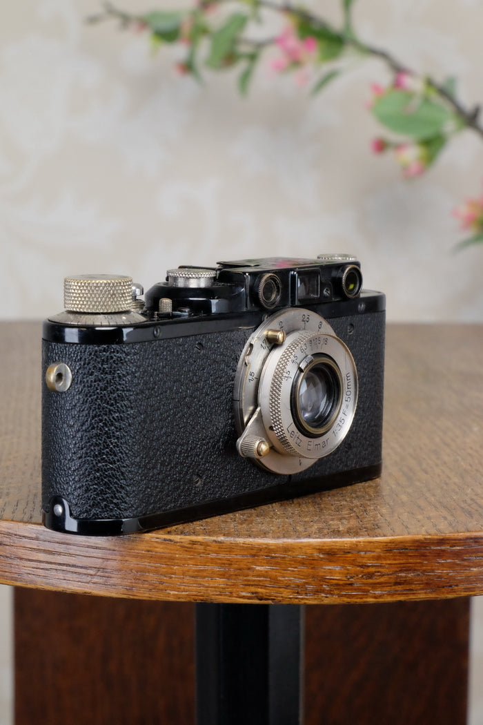 SUPERB! 1932 BLACK LEITZ LEICA II with Nickel Elmar lens. CLA'd, Freshly Serviced! - Leitz- Petrakla Classic Cameras