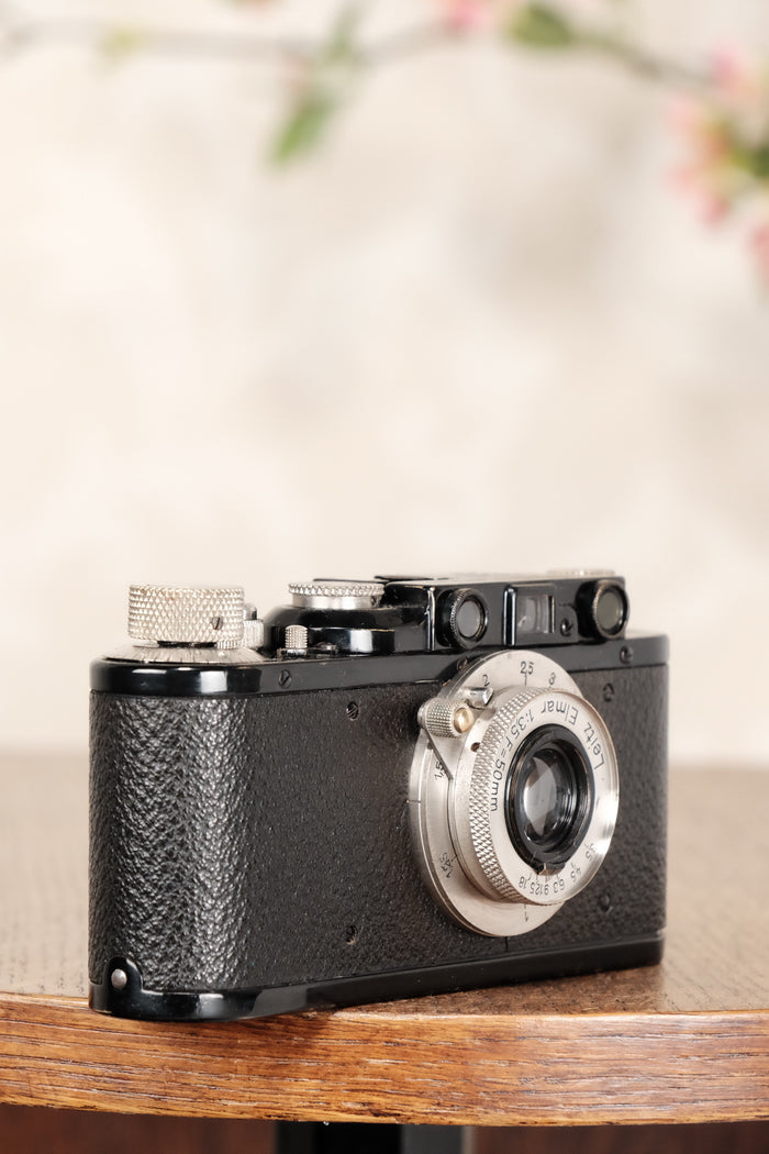 Superb! 1932 BLACK LEITZ LEICA II with nickel elmar lens, CLA'd, Freshly Serviced! - Leitz- Petrakla Classic Cameras