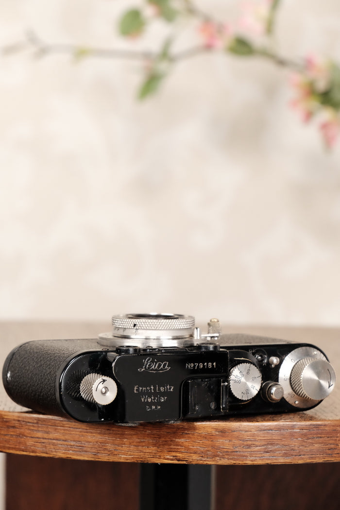 Superb! 1932 BLACK LEITZ LEICA II with nickel elmar lens, CLA'd, Freshly Serviced! - Leitz- Petrakla Classic Cameras