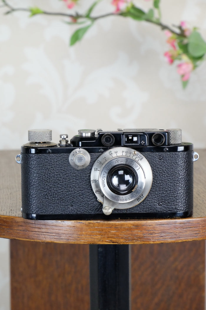 SUPERB! 1931 Black Leitz Leica III with Nickel Elmar lens,  CLA'd, Freshly Serviced! - Leitz- Petrakla Classic Cameras