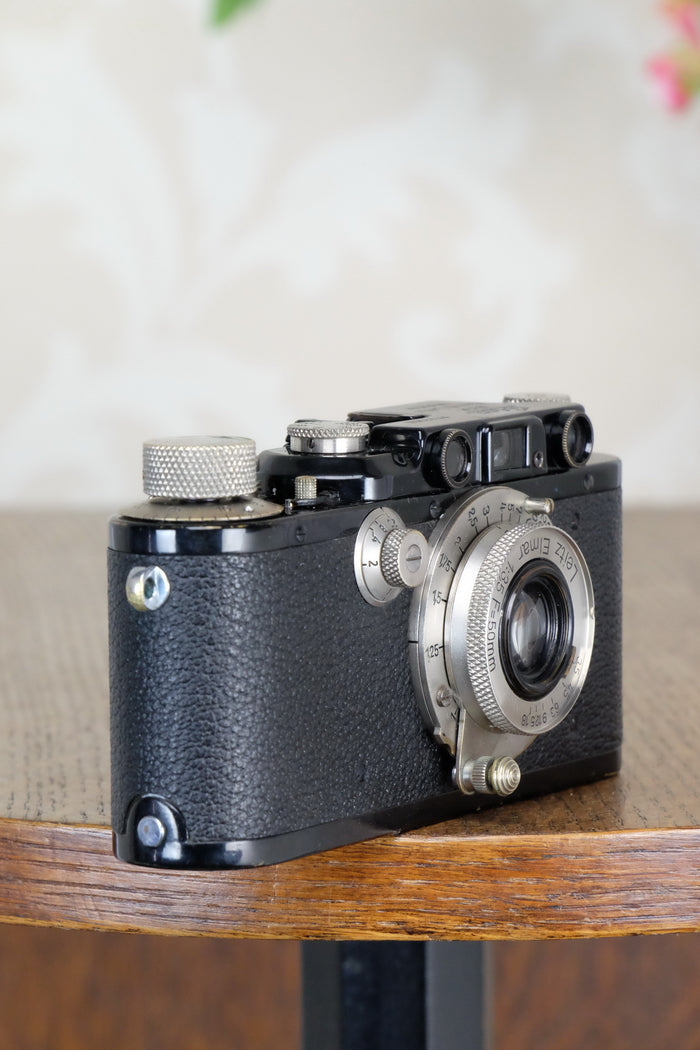 SUPERB! 1931 Black Leitz Leica III with Nickel Elmar lens,  CLA'd, Freshly Serviced! - Leitz- Petrakla Classic Cameras