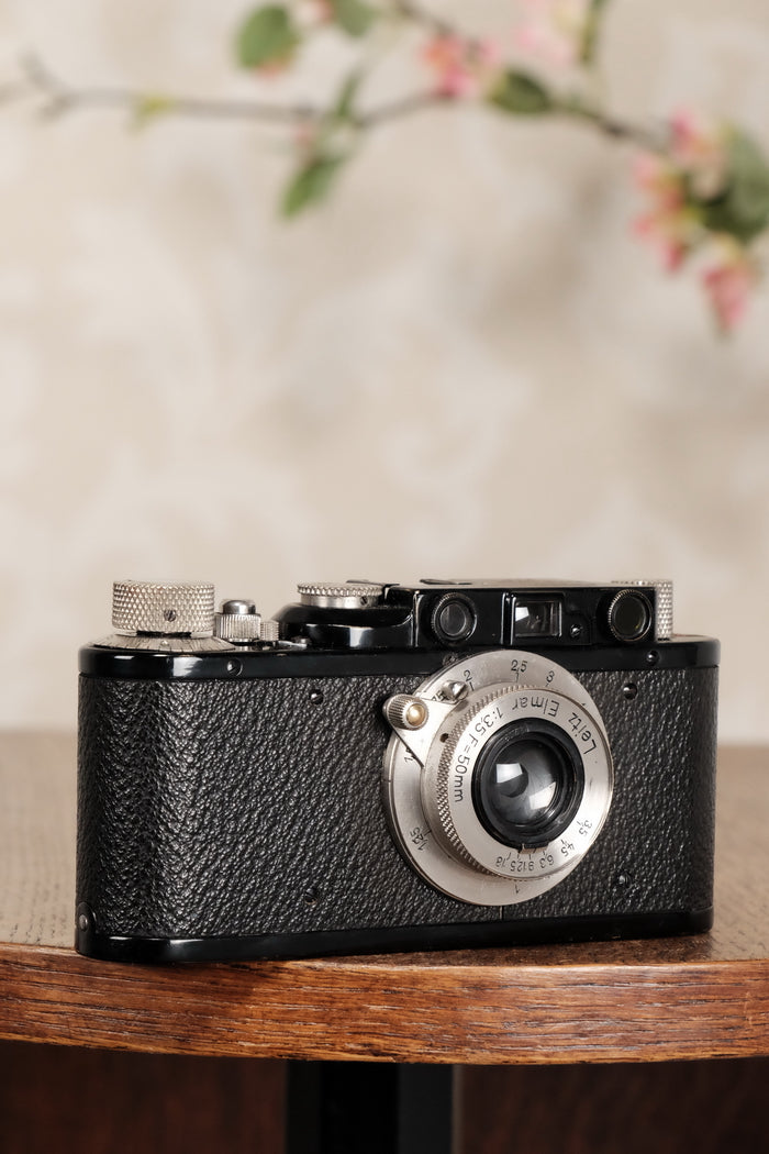 Superb! 1932 BLACK LEITZ LEICA II with nickel elmar lens, CLA'd, Freshly Serviced! - Leitz- Petrakla Classic Cameras