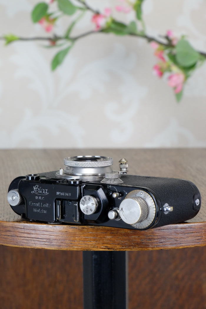 SUPERB! 1931 Black Leitz Leica III with Nickel Elmar lens,  CLA'd, Freshly Serviced! - Leitz- Petrakla Classic Cameras