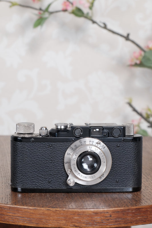 SUPERB! 1935 BLACK LEITZ LEICA II with Nickel lens and an original case, Freshly Serviced CLA'd! - Leitz- Petrakla Classic Cameras