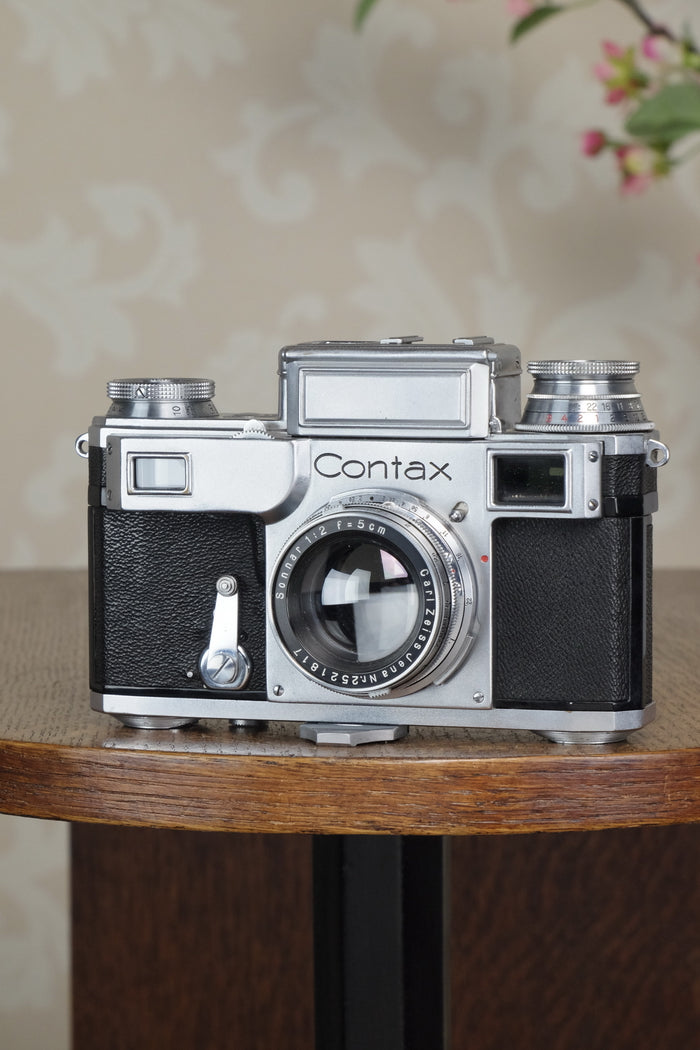 SUPERB! 1937 Zeiss Ikon Contax, 35mm coupled rangefinder, with Sonnar lens, CLA'd, Freshly Serviced! - Zeiss-Ikon- Petrakla Classic Cameras