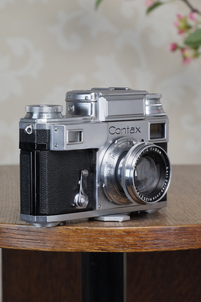 SUPERB! 1937 Zeiss Ikon Contax, 35mm coupled rangefinder, with Sonnar lens, CLA'd, Freshly Serviced! - Zeiss-Ikon- Petrakla Classic Cameras