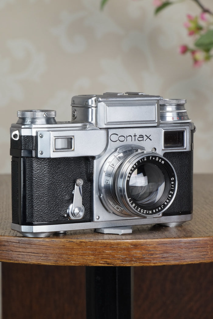 SUPERB! 1937 Zeiss Ikon Contax, 35mm coupled rangefinder, with Sonnar lens, CLA'd, Freshly Serviced! - Zeiss-Ikon- Petrakla Classic Cameras