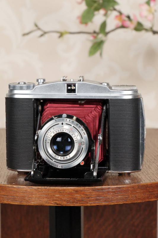 Superb, circa 1955 Agfa 6x6 Isolette II with custom red bellows, Freshly Serviced! CLA'd - Agfa- Petrakla Classic Cameras