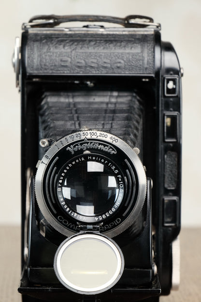 1935 Voigtlander Bessa Rangefinder with HELIAR LENS! 6x9, Freshly Serviced, CLA'd. - Voigtlander- Petrakla Classic Cameras