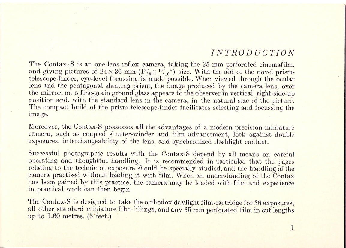 Instructions for using the Contax S & D, English, (original) Free Shipping! - Zeiss-Ikon- Petrakla Classic Cameras